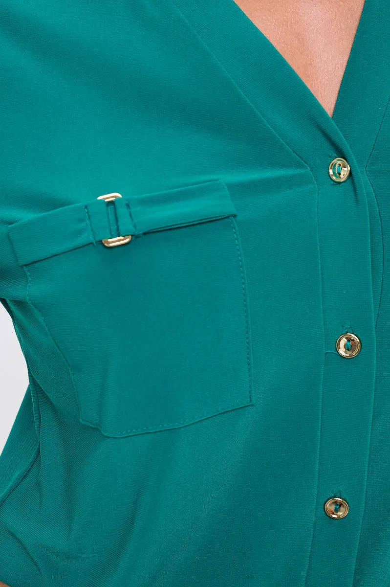 MARILYN V NECK BUTTON PLEAT SHIRT