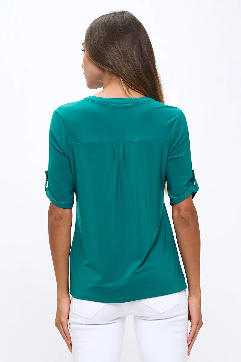 MARILYN V NECK BUTTON PLEAT SHIRT