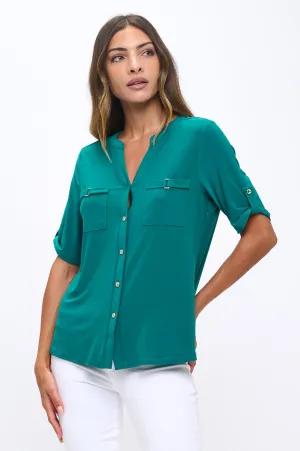 MARILYN V NECK BUTTON PLEAT SHIRT