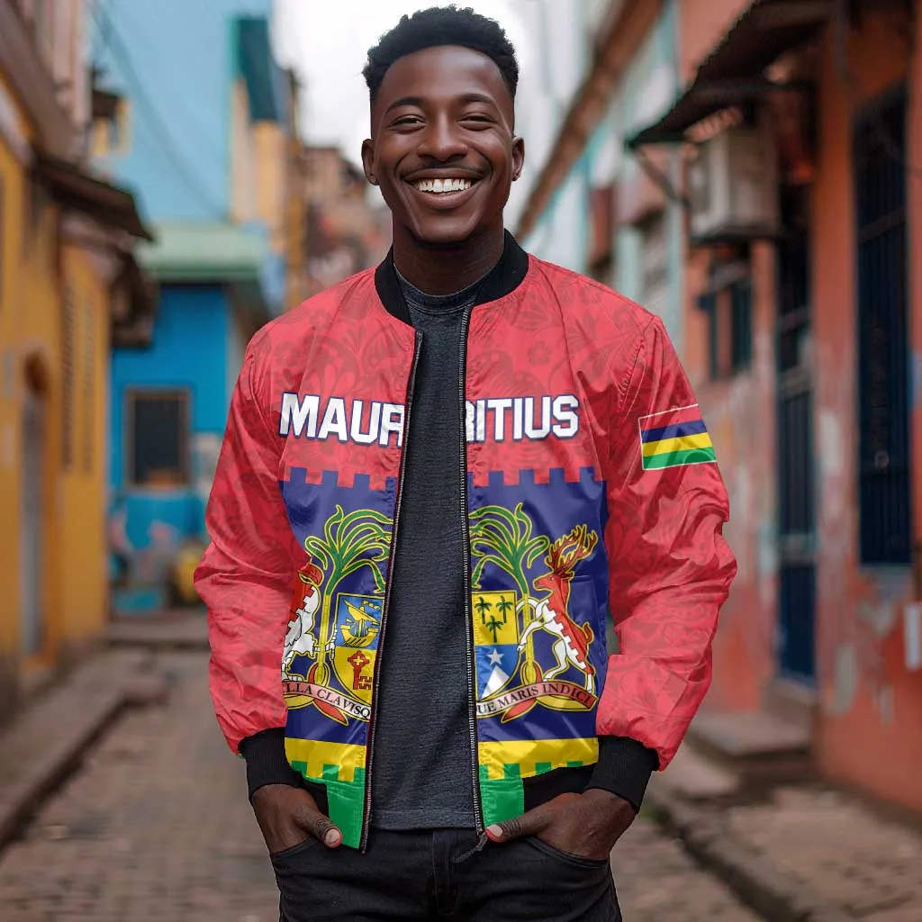 Mauritius Independence Day Bomber Jacket with Stella Clavisque Maris Indici and Floral Pattern LT01