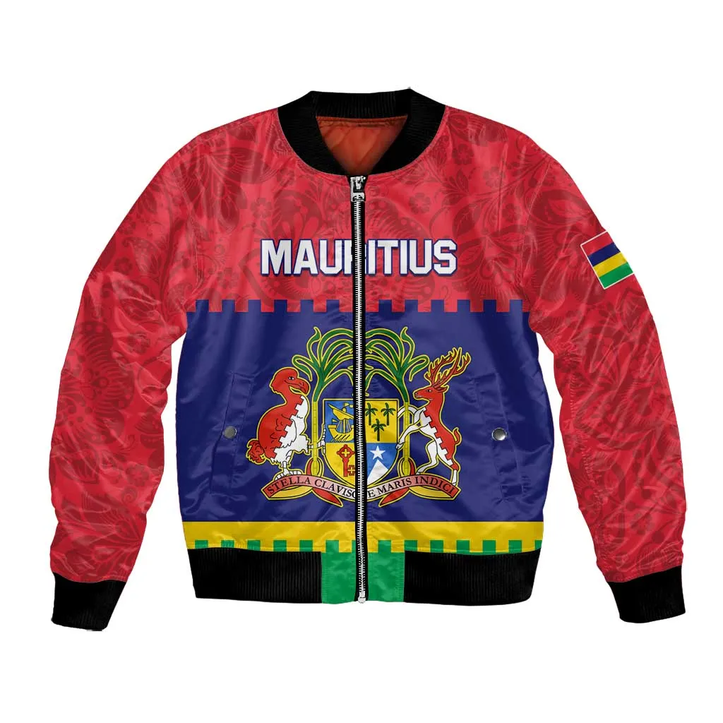 Mauritius Independence Day Bomber Jacket with Stella Clavisque Maris Indici and Floral Pattern LT01