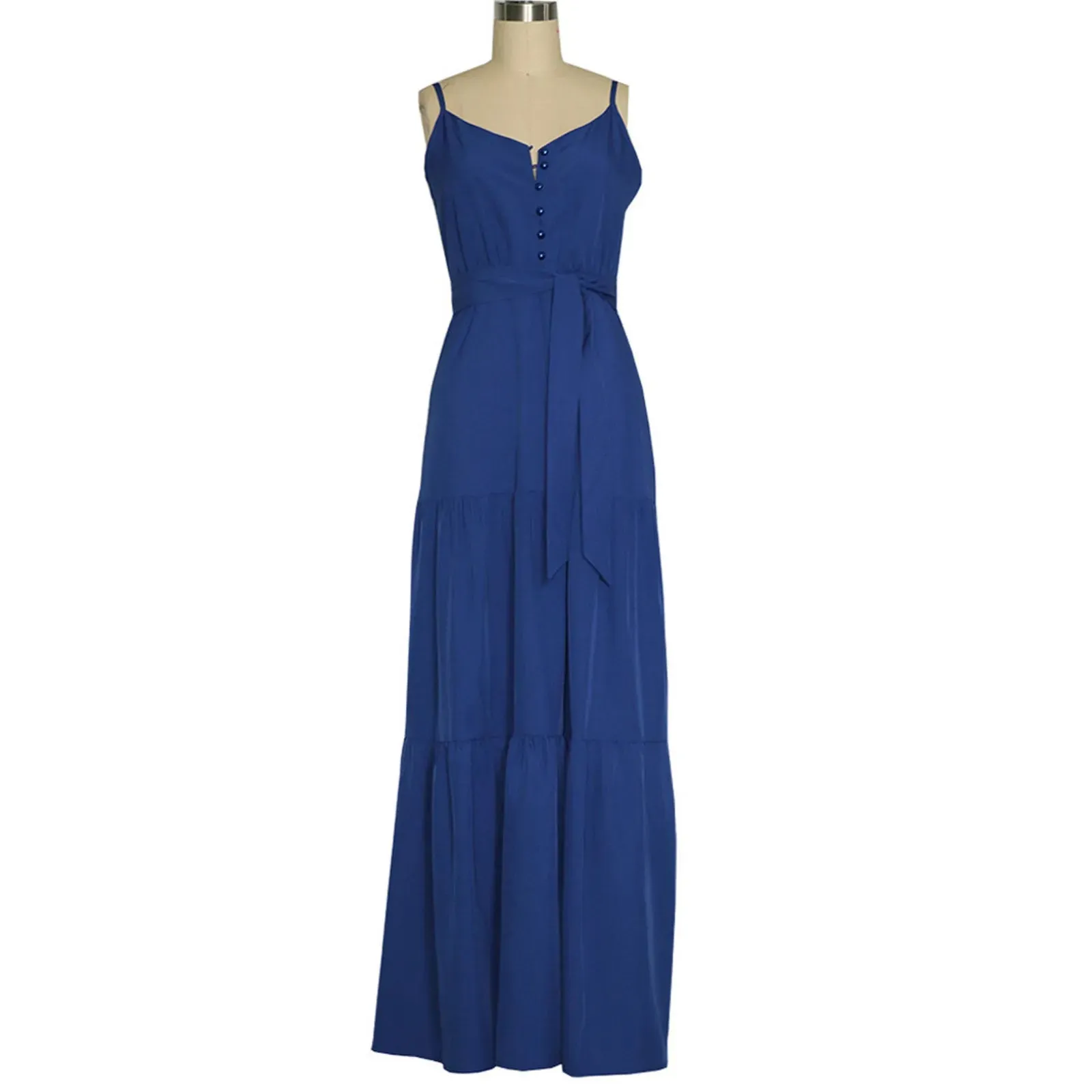 Maxi V Neck Button High Waist Boho Sling Long Dress