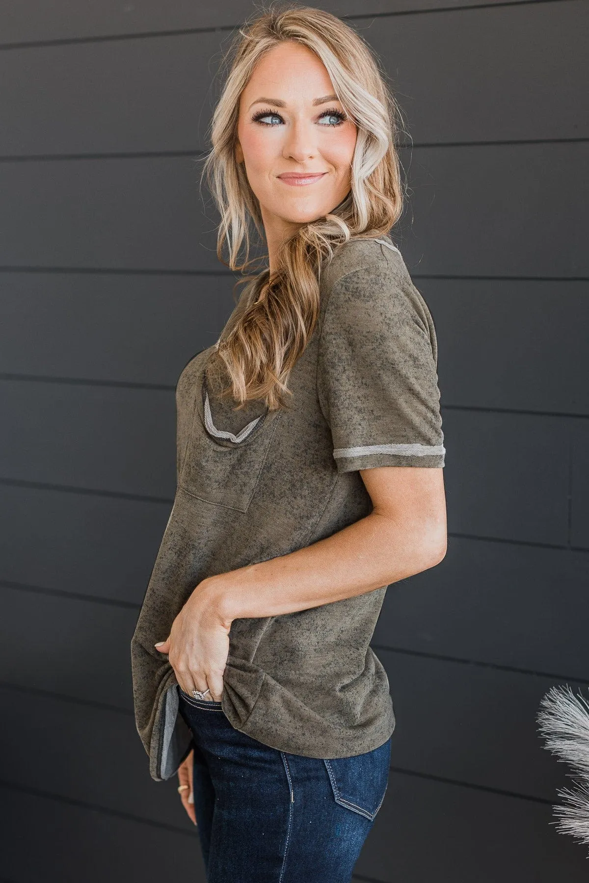 Meant For This V-Neck Top- Vintage Olive