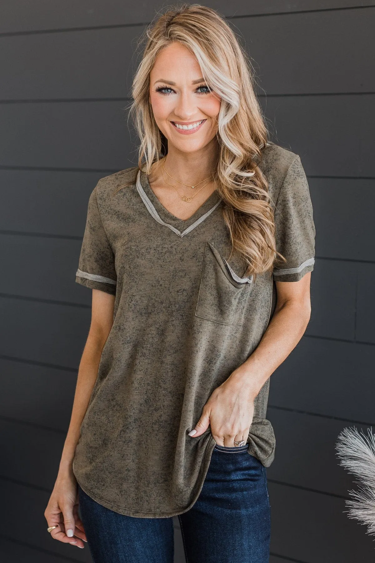 Meant For This V-Neck Top- Vintage Olive