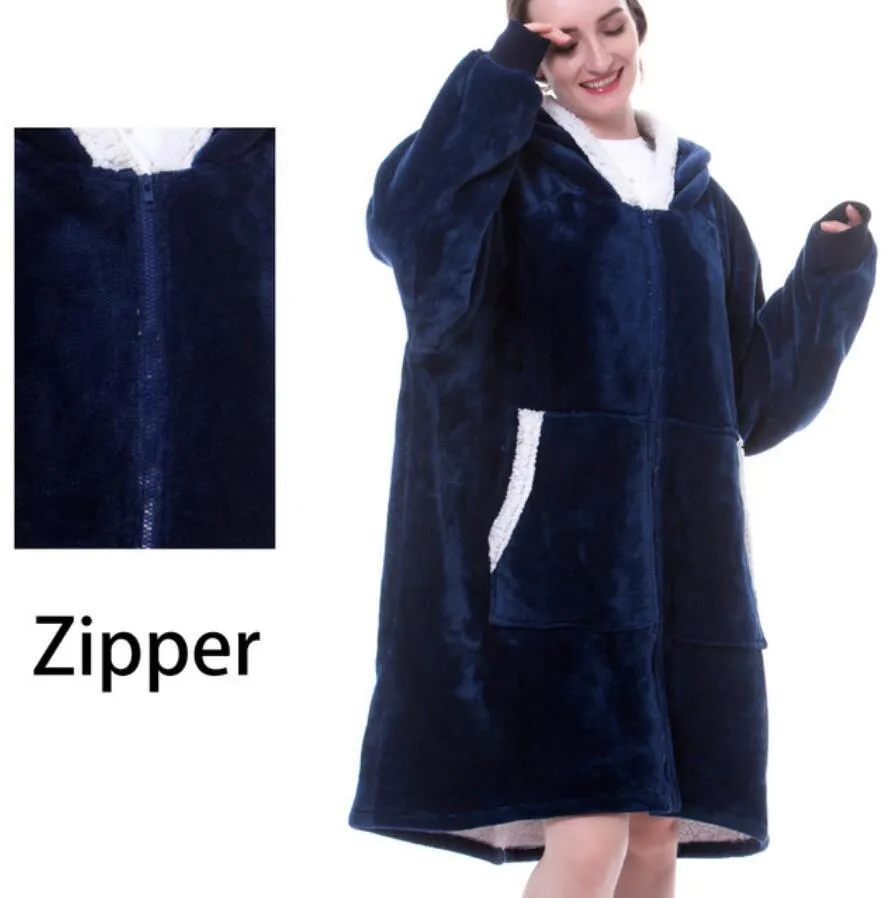 Men And Women Can Wear Zipper Flannel Lazy Blanket