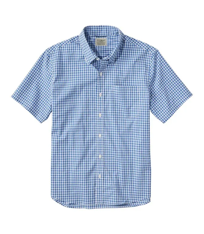 Men's Comfort Stretch Performance Shirt, Short Sleeve, Slightly Fitted, Plaid