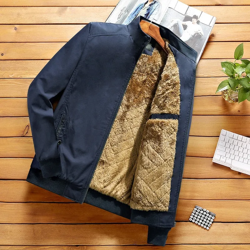 Men's Fashion Jacket Stand Collar Fleece Lined Warm Streetwear