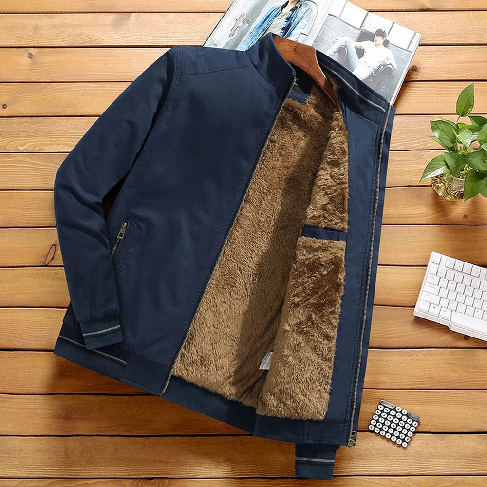 Men's Fashion Jacket Stand Collar Fleece Lined Warm Streetwear