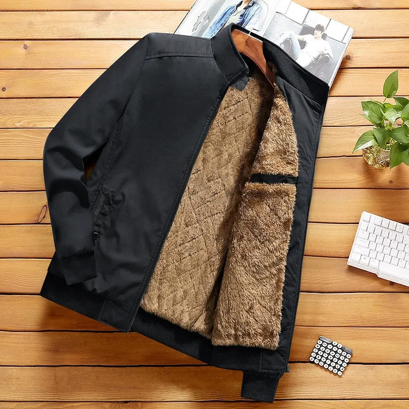 Men's Fashion Jacket Stand Collar Fleece Lined Warm Streetwear