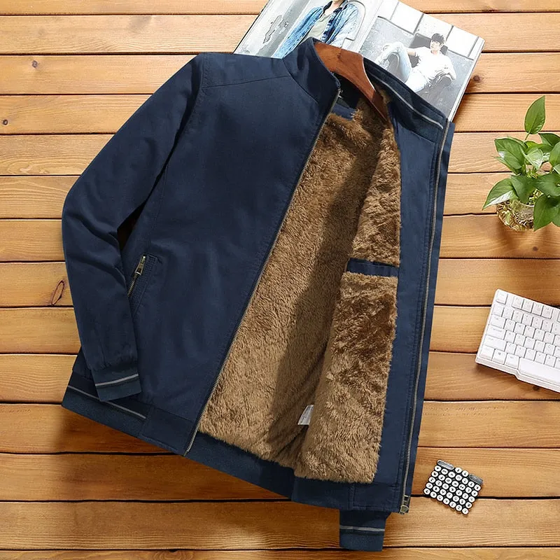 Men's Fashion Jacket Stand Collar Fleece Lined Warm Streetwear