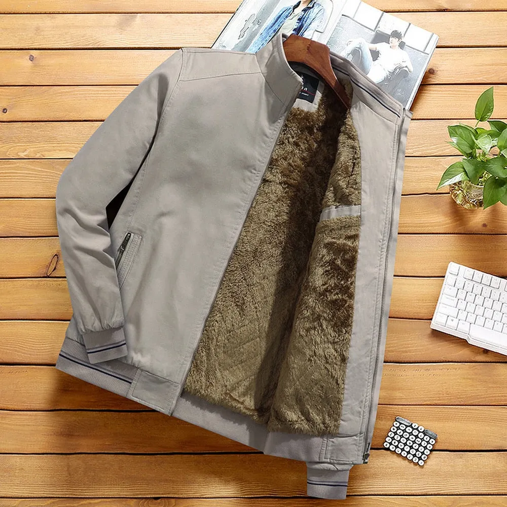Men's Fashion Jacket Stand Collar Fleece Lined Warm Streetwear
