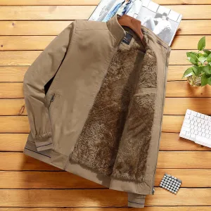 Men's Fashion Jacket Stand Collar Fleece Lined Warm Streetwear