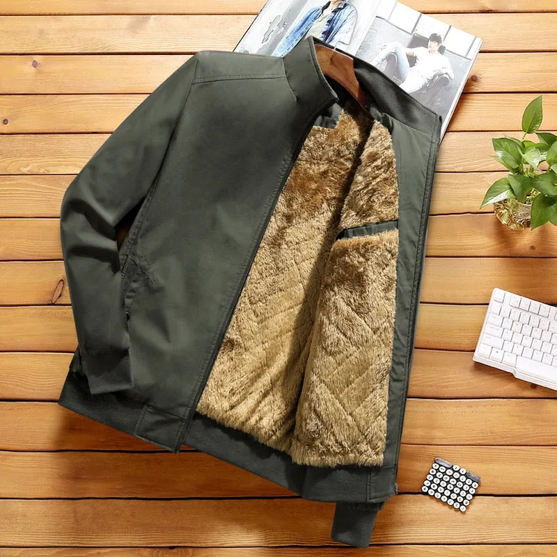 Men's Fashion Jacket Stand Collar Fleece Lined Warm Streetwear