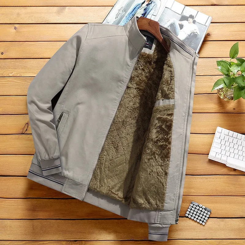 Men's Fashion Jacket Stand Collar Fleece Lined Warm Streetwear