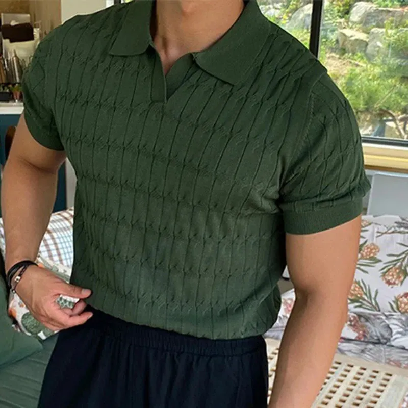 Men's Knitted Jacquard V-Neck Polo Shirt