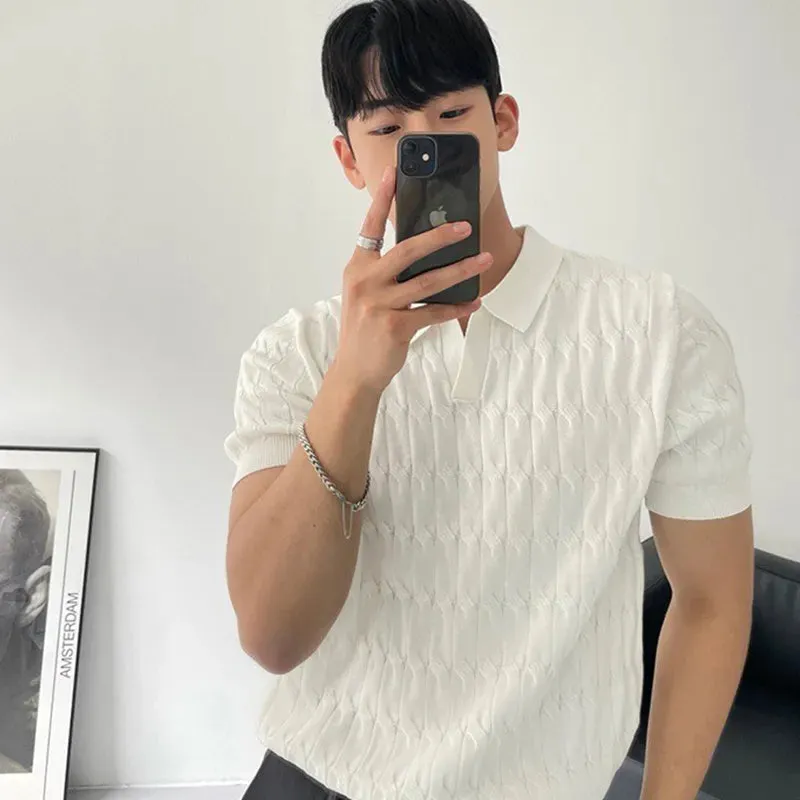 Men's Knitted Jacquard V-Neck Polo Shirt