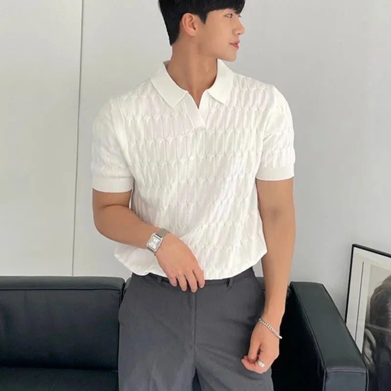 Men's Knitted Jacquard V-Neck Polo Shirt