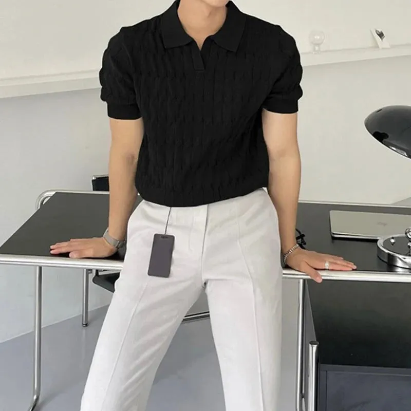 Men's Knitted Jacquard V-Neck Polo Shirt
