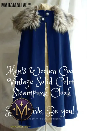 Men's Woolen Coat Vintage Solid Color Steampunk Cloak