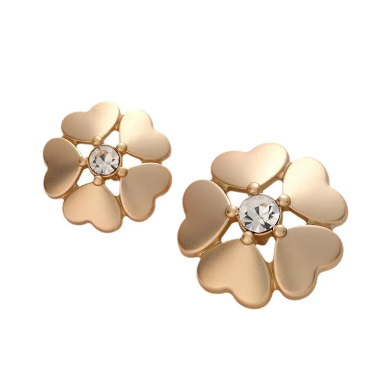 Metal Heart-Shaped Five-Leaf Clover Flower Diamond Button 6pcs