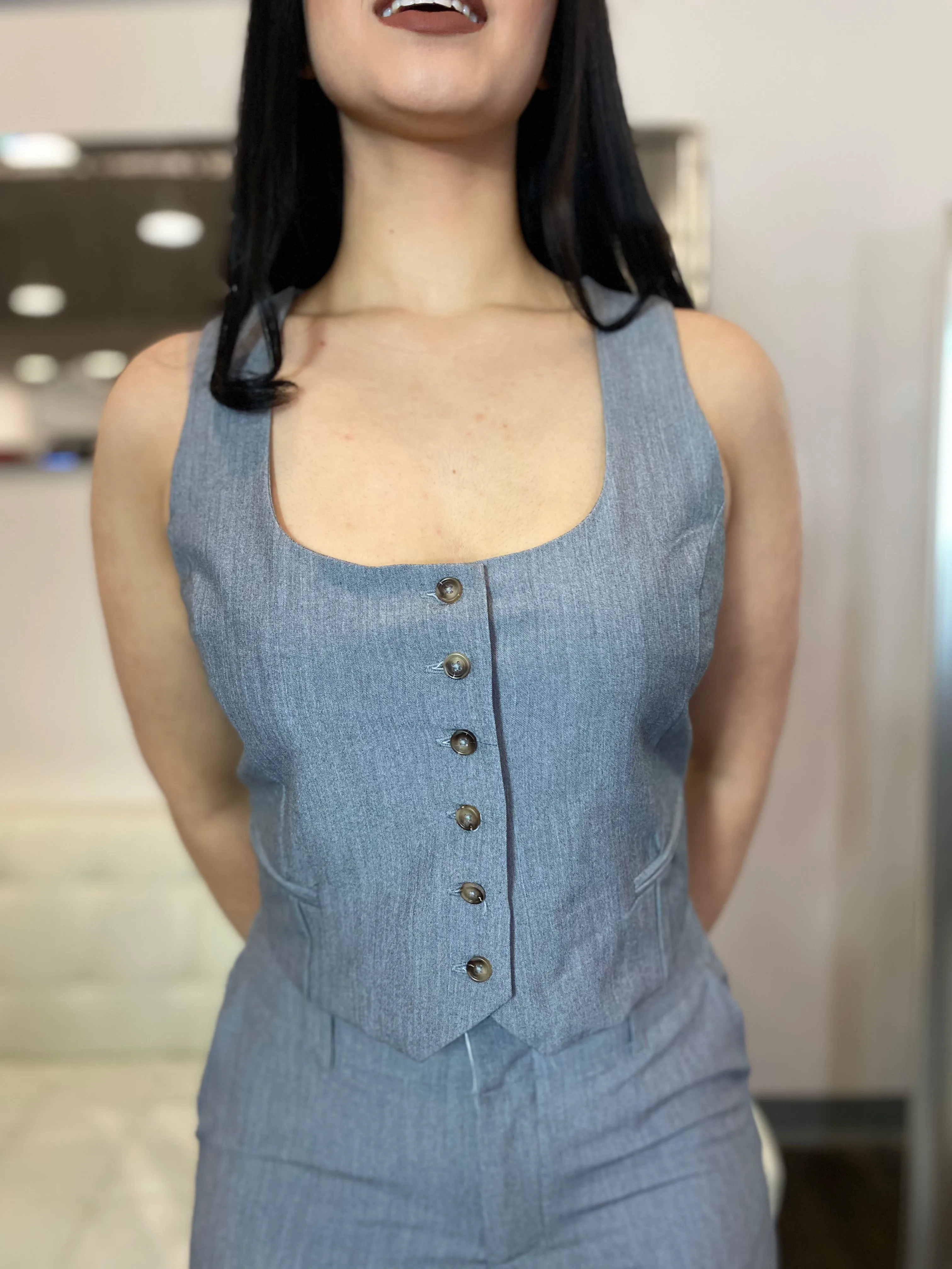 Michelle Square Neck Vest- Grey