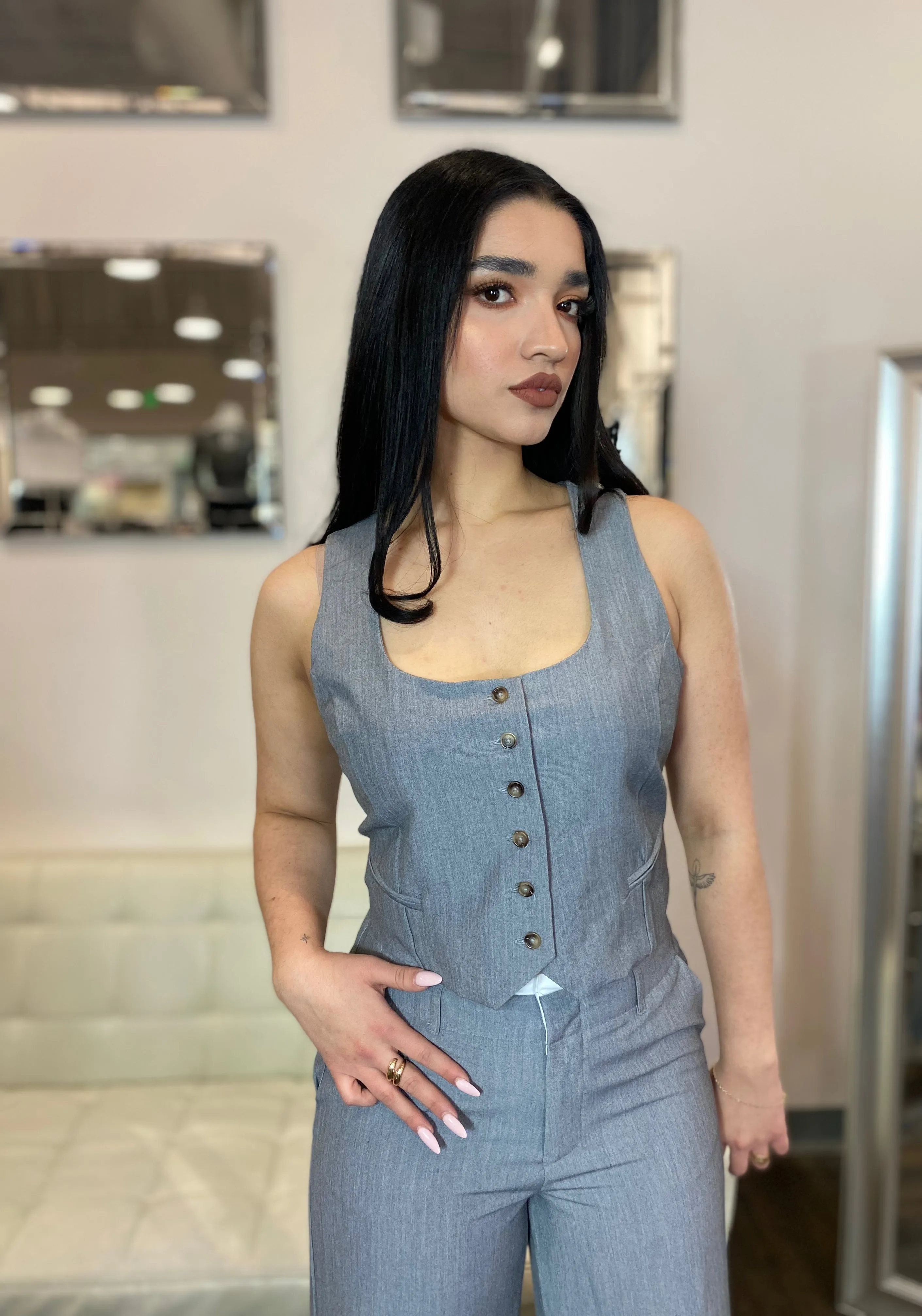 Michelle Square Neck Vest- Grey