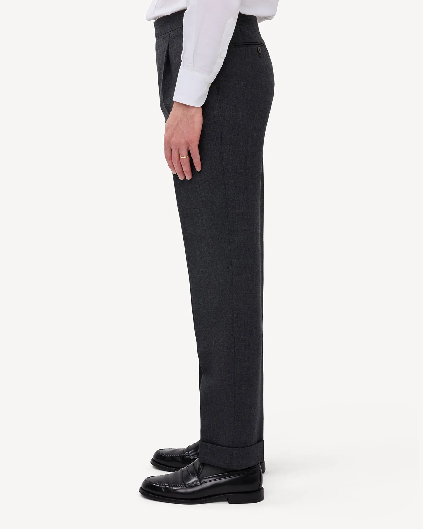 Mid Grey Single Pleat Tropical Wool Trousers