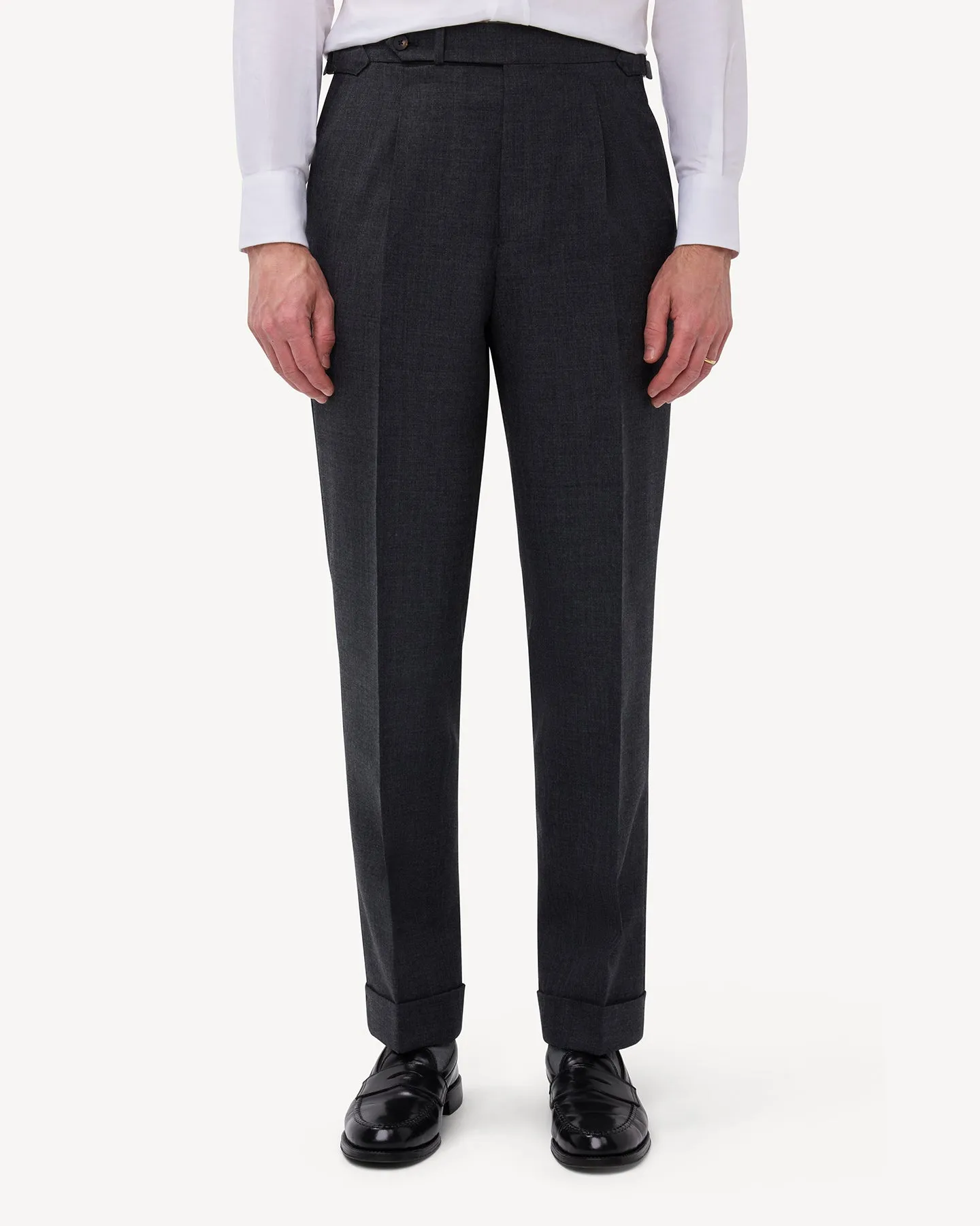 Mid Grey Single Pleat Tropical Wool Trousers