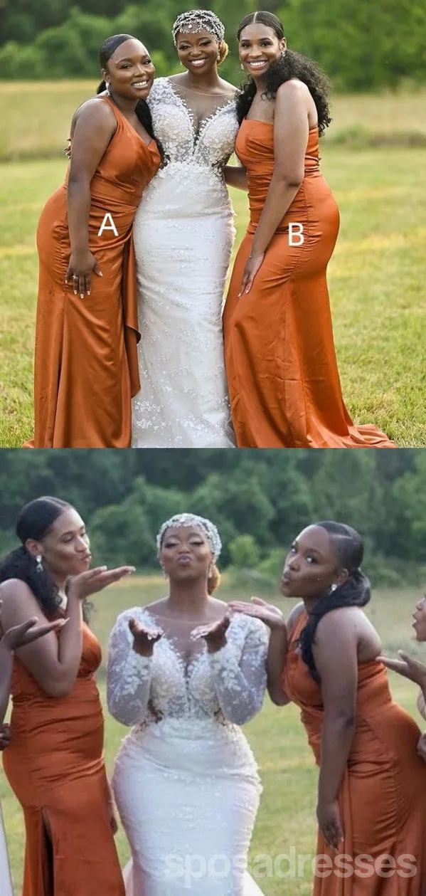 Mismatched Mermaid Burnt Orange Maxi Long Bridesmaid Dresses For Wedding Party,WG1819