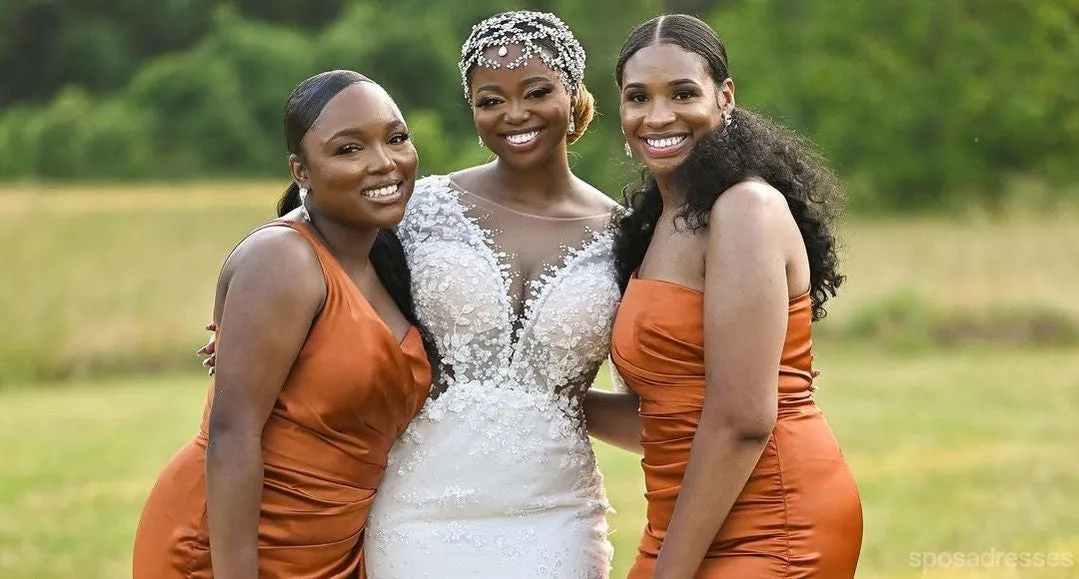Mismatched Mermaid Burnt Orange Maxi Long Bridesmaid Dresses For Wedding Party,WG1819