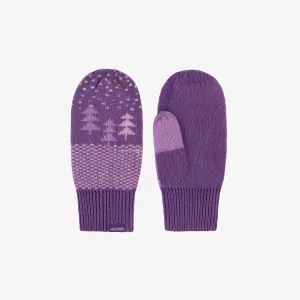 Mitaines mauves à motifs en tricot, enfant || Purple knitted mittens with print, child