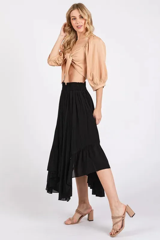 Mittoshop Handkerchief Hem Elastic Waist Pocket Midi Skirt