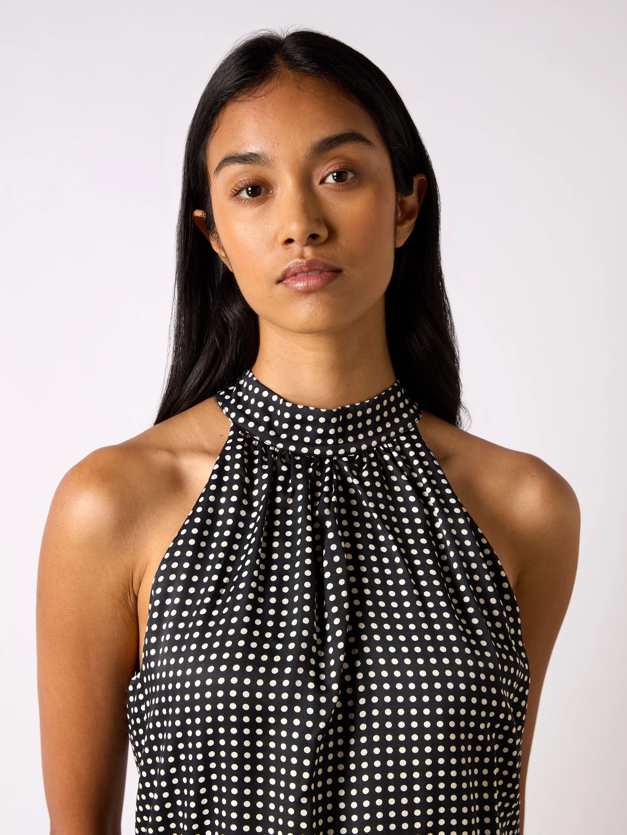 Mono Polka Dot Print Satin Bodysuit
