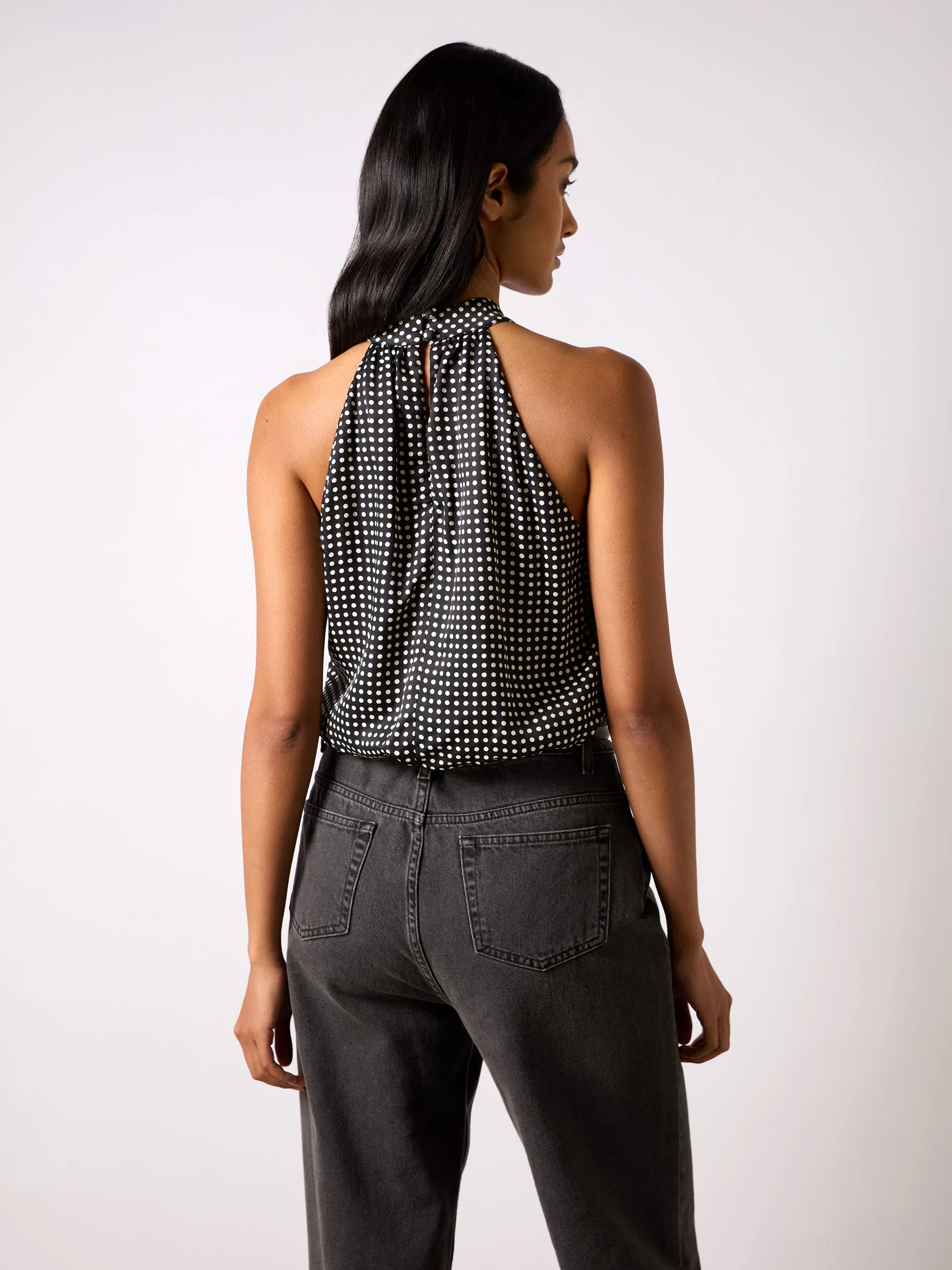 Mono Polka Dot Print Satin Bodysuit