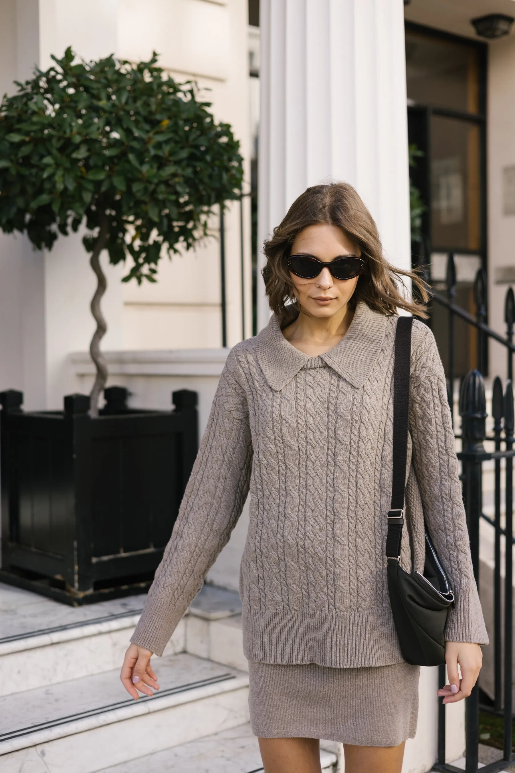 Morgan Coffee Cashmere-Blend Pencil Skirt