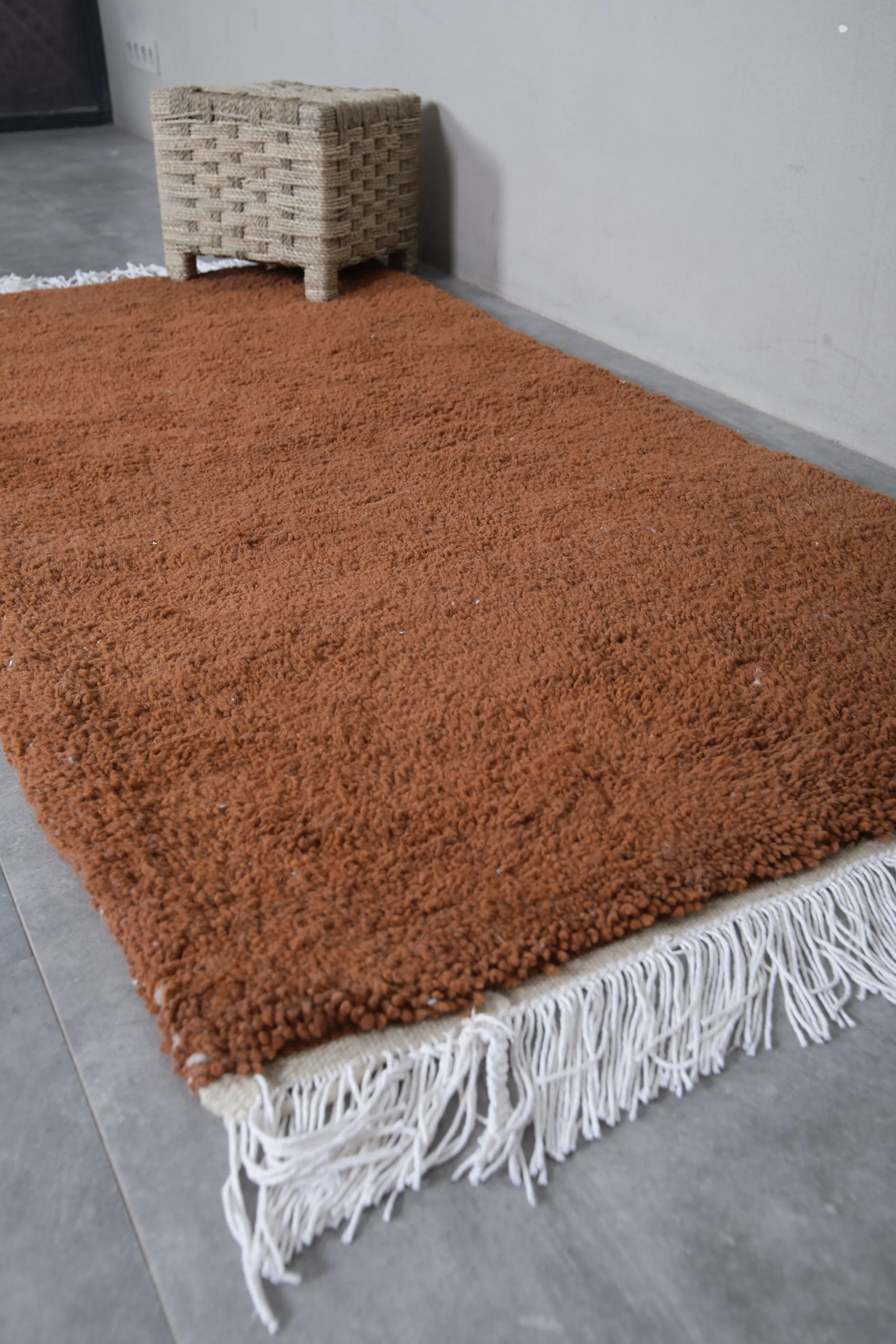 Moroccan Runner Rug - Handwoven 3 x 6.1 Feet | Warm Brown Wool Design