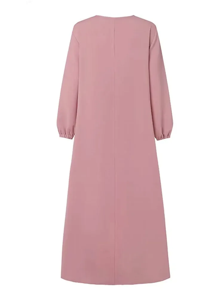 Muslim O Neck Maxi Dresses Buttons