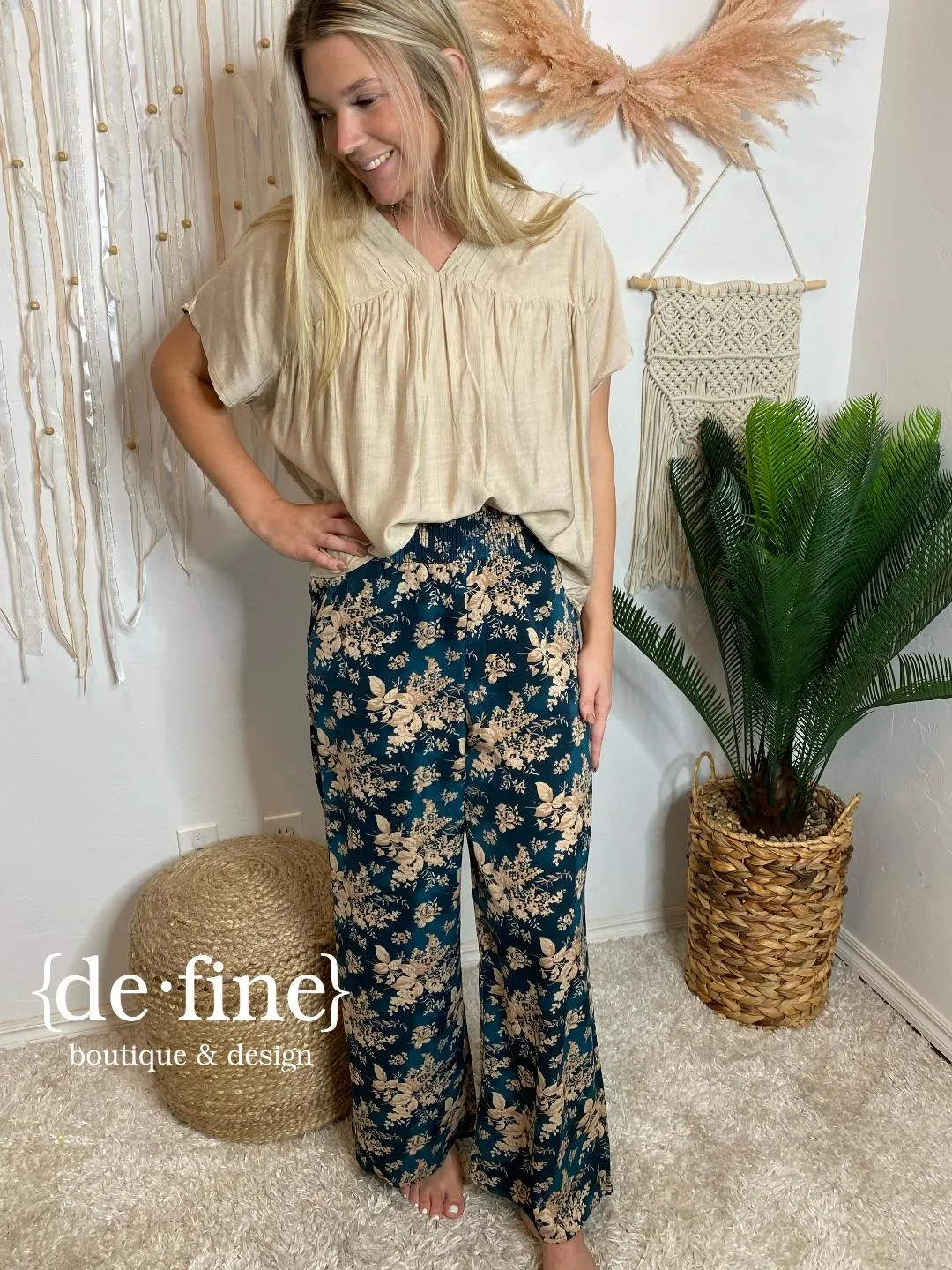 Natural V-Neck Blouse with Pleated Neckline in Regular & Curvy