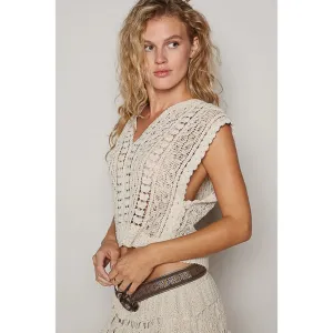 Natural V-Neck Sleeveless Top