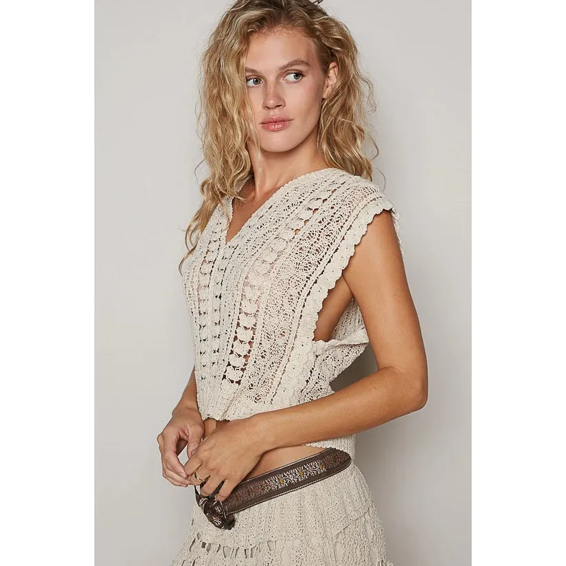 Natural V-Neck Sleeveless Top
