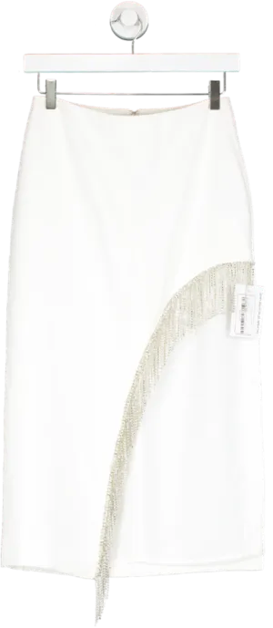 NBD White Robb Diamante Trim Midi Skirt UK S