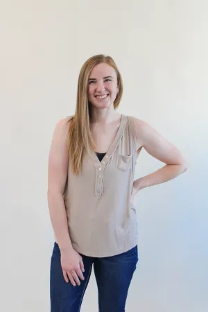 NESSA SLEEVELESS BUTTON NECK TANK