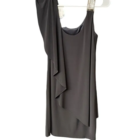 New! Betsy Adam Embelished One ShoulderBlack Dress size 6