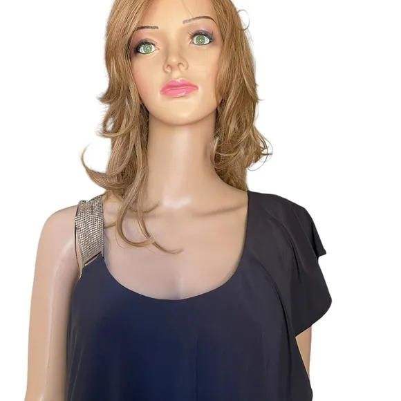 New! Betsy Adam Embelished One ShoulderBlack Dress size 6
