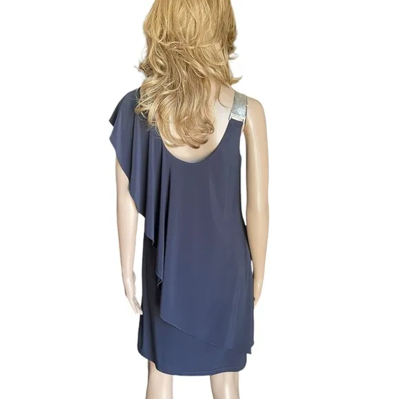 New! Betsy Adam Embelished One ShoulderBlack Dress size 6