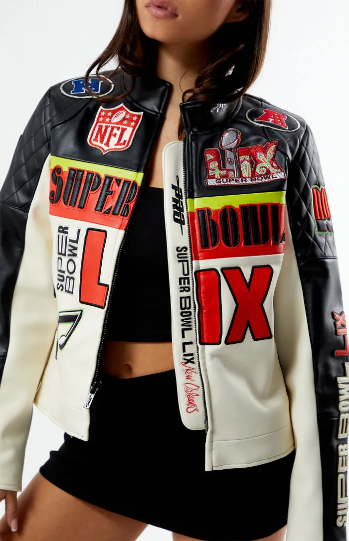 NFL Super Bowl 59 Women’s Pinnacle Moto Leather Jacket