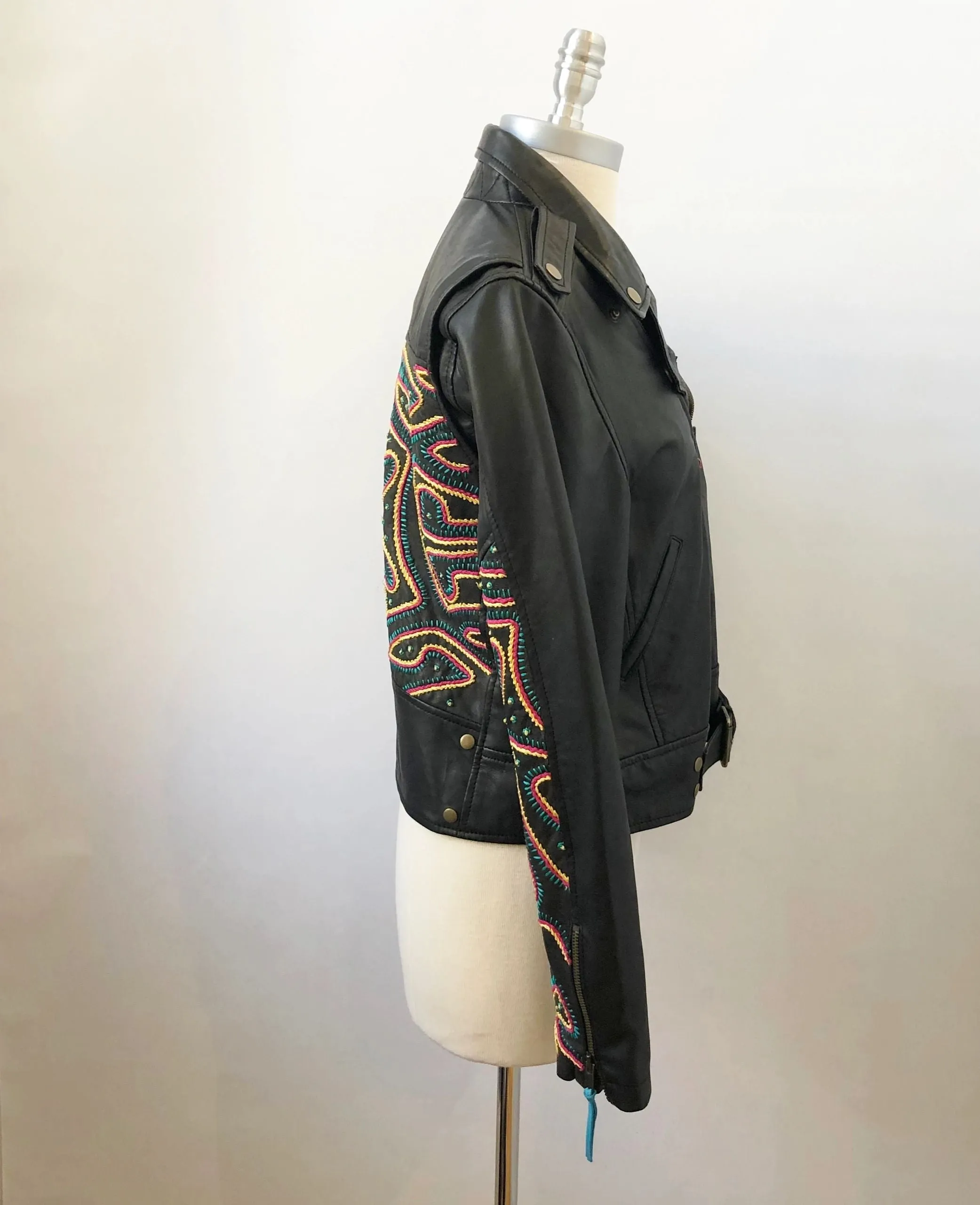 Nicole Miller Leather Embroidered Jacket Size L