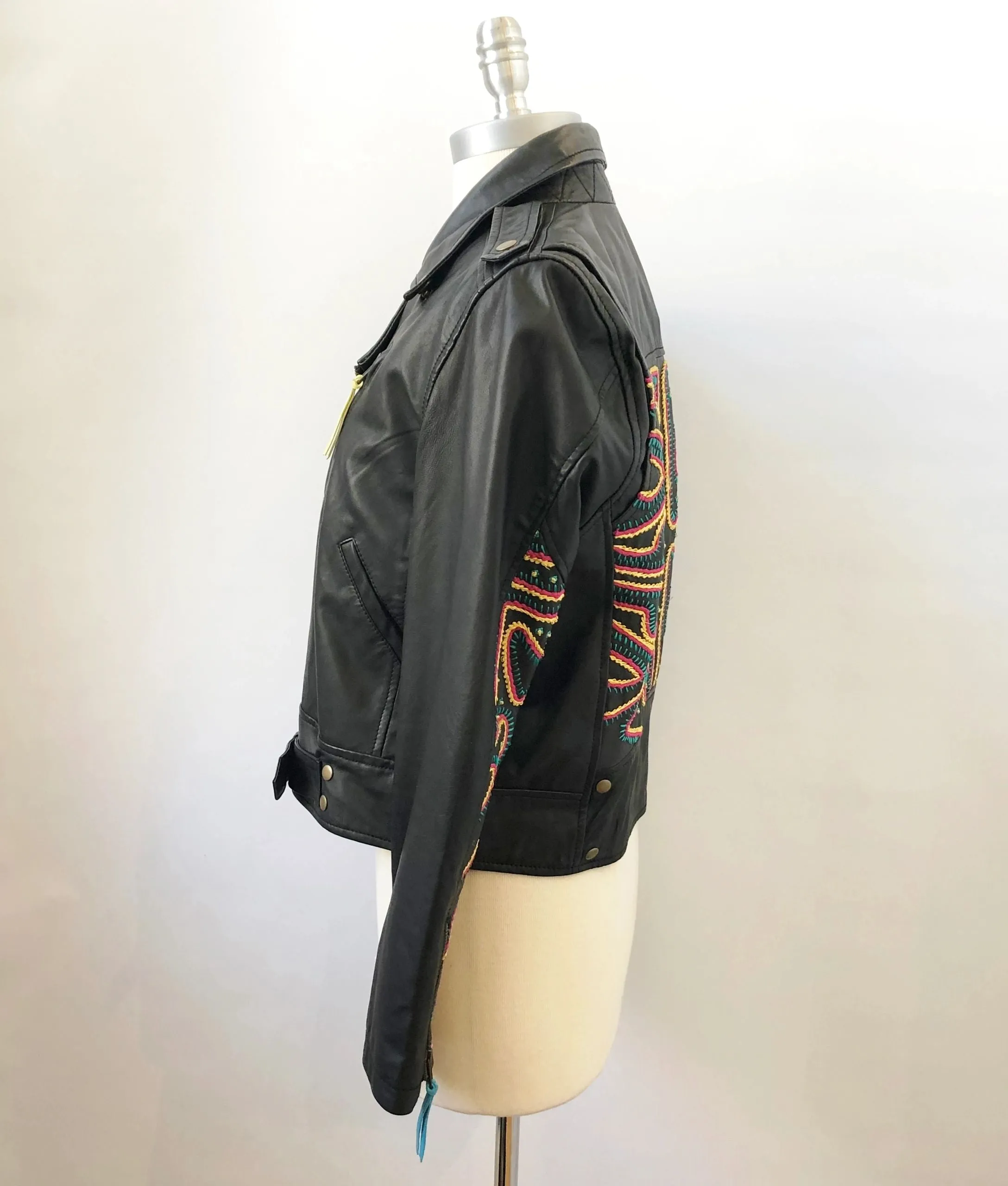 Nicole Miller Leather Embroidered Jacket Size L