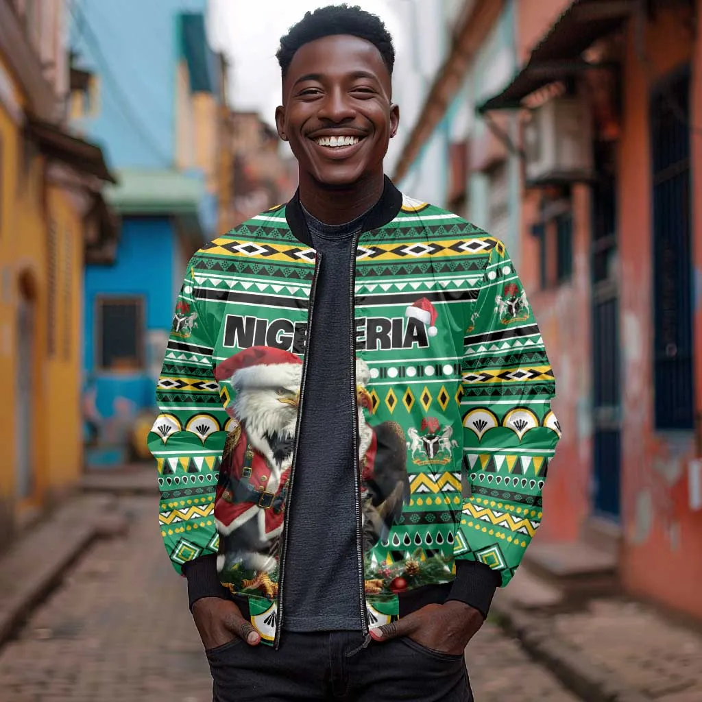 Nigeria Christmas Bomber Jacket Eagle Santa - African Pattern LT01