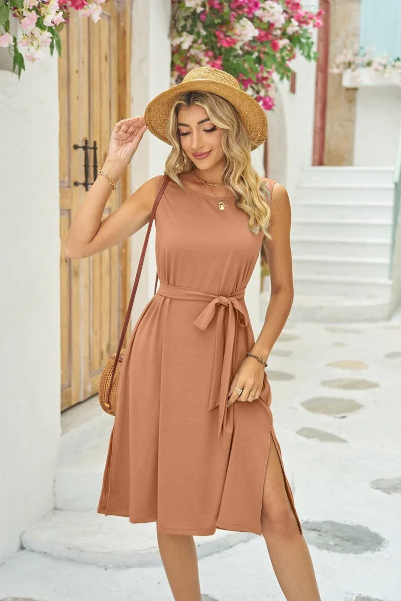 NINEXIS - CWDSD4146_WAISTBAND POCKET SLIT LONG SUNDRESS: NAVY / (M) 1